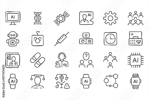 Future Medical Icons Featuring Artificial Intelligence and Innovation