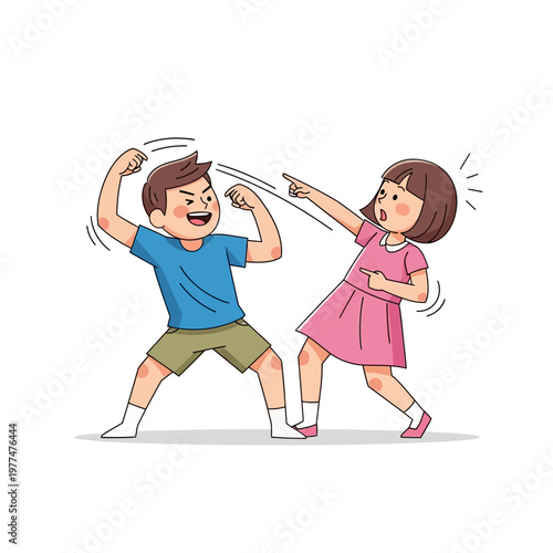 Children Arguing and Fighting, Siblings Conflict, Disagreement Cartoon Illustration