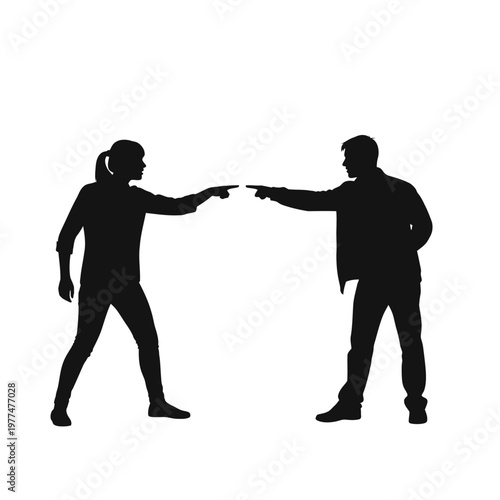 Couple Silhouettes Pointing Fingers Accusation Conflict Dispute Blame