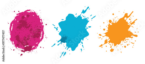 Abstract colorful paint splats and ink blotches collection isolated on transparent background vector element