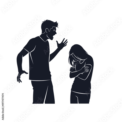 Man yelling at woman, couple conflict silhouette, relationship argument, domestic dispute