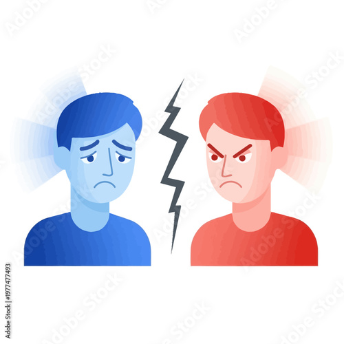 Opposing Emotions: Sadness vs. Anger, Conflict Concept