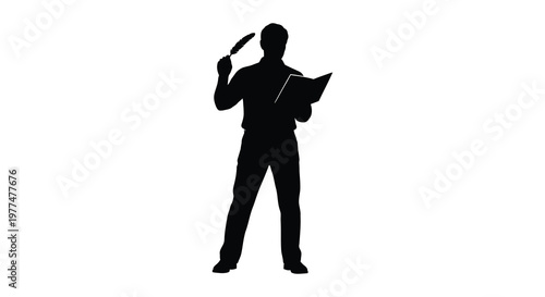 A chef prepares food while holding a knife and recipe silhouette