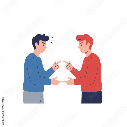 Two men arguing and pointing fingers, conflict and disagreement illustration
