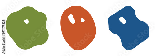 Abstract organic shapes in green orange and blue colors with holes representing natural amoeba forms vector