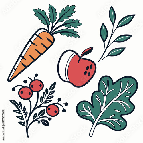 Healthy food with carrot apple greens healthy food carrot berries leafy greens