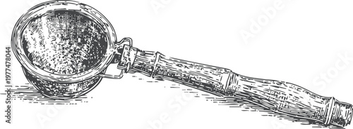 Vintage hand drawn tea strainer with wooden handle kitchen utensil for brewing loose leaf tea