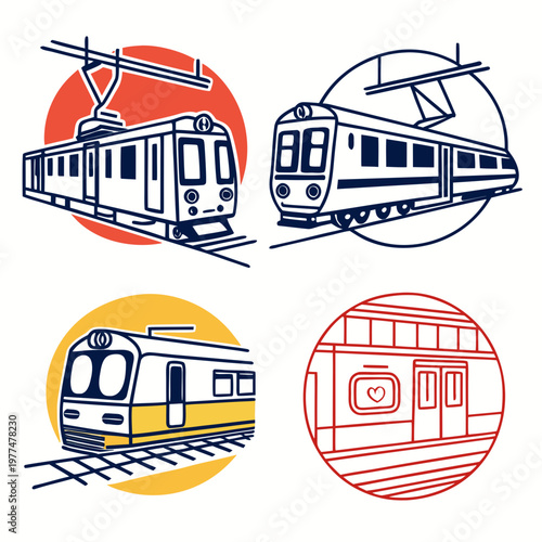 Various train on white background train white background different styles train transportation