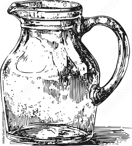 Vintage glass pitcher with handle, classic water jug transparent container illustration
