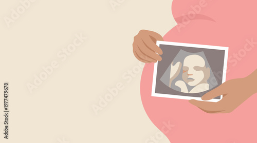 Pregnant Woman Holding 4D Ultrasound Baby Scan Image Vector