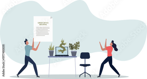 Eco friendly office for company with green principles .Sustainable and environment care standards for cooperation workplace.person's life situation and his activities.