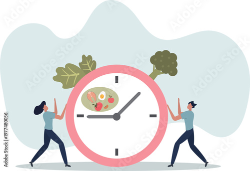 Intermittent fasting with time window for food eating. Healthy diet for weight loss and blood sugar control.person's life situation and his activities.