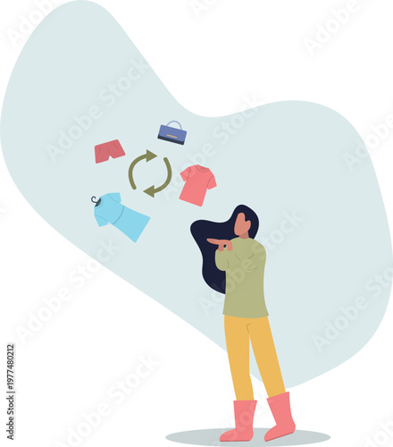 Sustainable fashion concept.Slow fashion and thrift or second hand shopping.person's life situation and his activities.