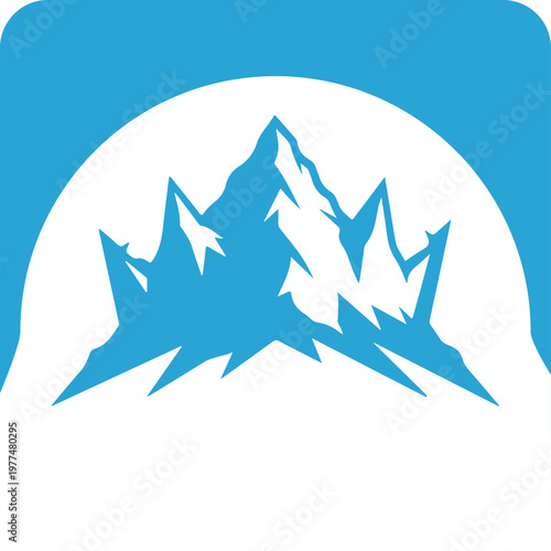 Stylized mountain peak within an arch, representing adventure, achievement, and natural beauty.