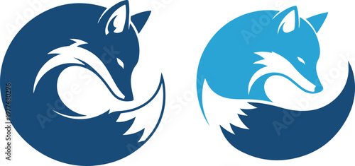 Two stylized foxes curled in a circle, representing nature, wildness, and elegance.