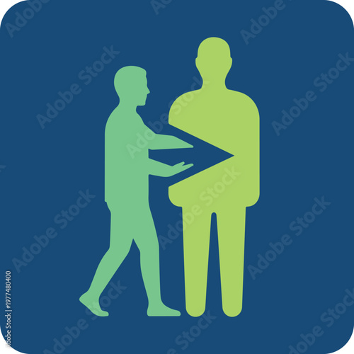 Person merging with another, symbolizing integration, teamwork, or connection.