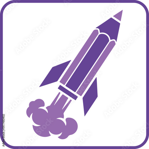 Pencil shaped like a rocket launching with smoke, symbolizing creativity and innovation.