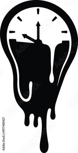 Melting clock silhouette with dripping effect, symbolizing time passing.