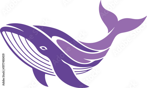 Stylized purple whale illustration, abstract ocean creature, marine life, aquatic mammal, vector art