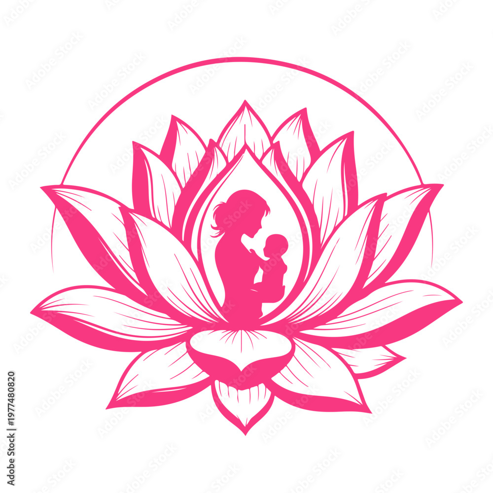 Fototapeta premium Happy Mother's Day Vector Illustration with Beautiful Floral Wreath and Elegant Typography. Greeting Card Design with Pink Flowers, Hearts, and Leaves for Mom's Birthday, Poster, and Social Media.