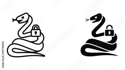 Two stylized snakes each holding a padlock symbolizing security and duality