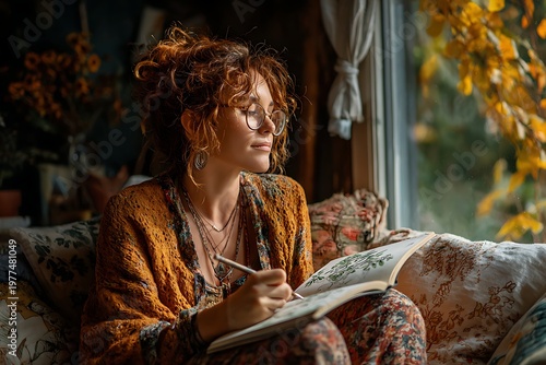 Young woman sketching in a 'Scripture Journal'