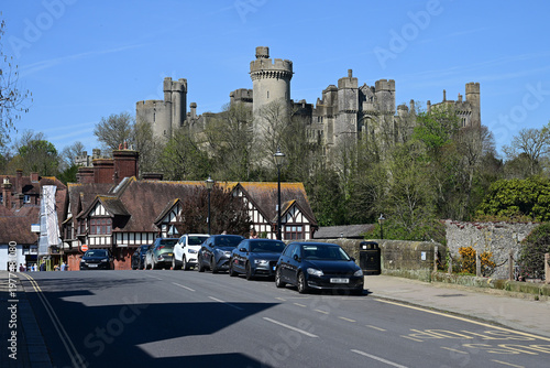 Medieval castle looking up from a street in West Sussex. 