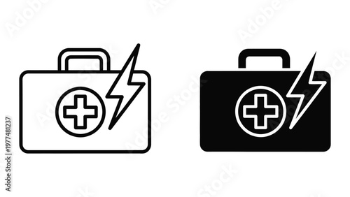 Contrast of medical and electrical first aid icons in briefcase designs