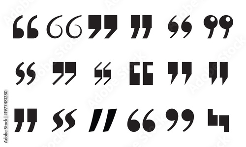 Collection of various quotation marks and punctuation symbols with quotation punctuation dialogue typography illustration collection language communication
