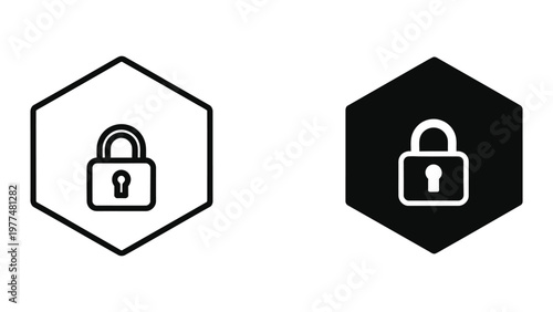 Contrasting lock icons within hexagonal borders showcasing different color schemes