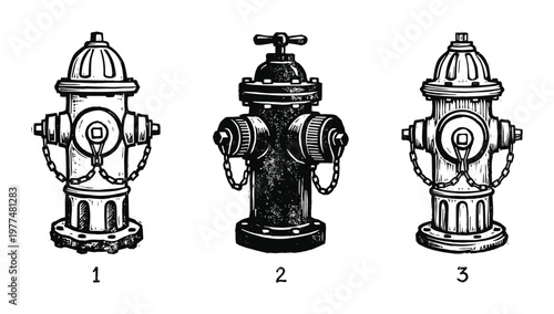 Fire hydrant illustration in different styles on transparent background for design