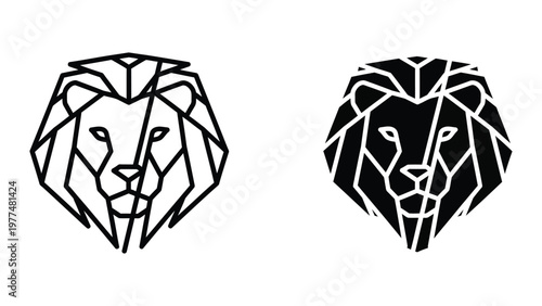 Contrasting lion logo designs in black and white line art styles