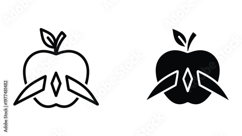Contrasting apple logo designs with different fill styles and leaf patterns