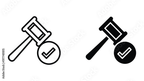 Judicial approval and disapproval symbols with gavel icons