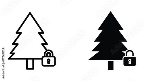 Comparison of a simple outline tree and a filled-in tree with padlock icons attached