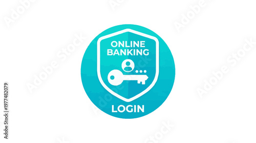 Online banking login icon with a shield, key, and user symbol, representing secure access to digital financial services.