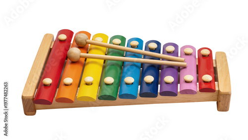 Photos Colorful Wooden Xylophone with Mallets on Light Surface
