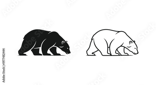 Black vs White Bear Silhouette Comparison Guide Vector