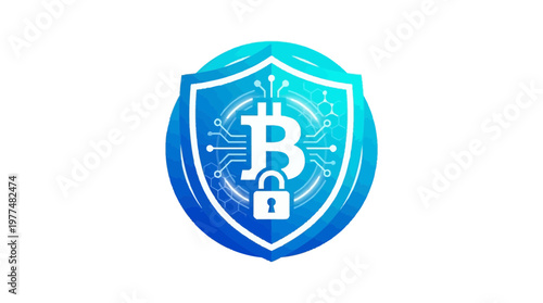 Free Download Fintech data protection icon with shield and Bitcoin symbol, signifying cryptocurrency security, digital asset safety, and blockchain encryption. - GFXLoad