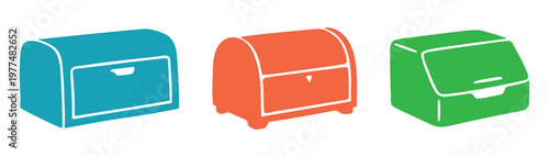 Modern bread box silhouettes in various colors for kitchen interior design and household appliances storage