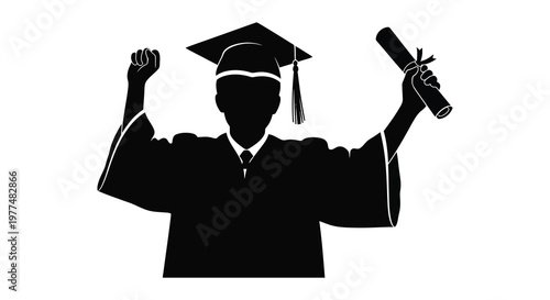 Celebrating graduation with diploma in hand joyful student pose silhouette