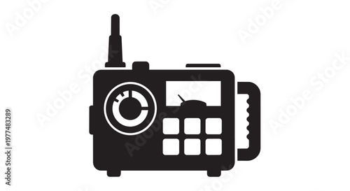 Black walkie talkie, radio transceiver, communication device, vector icon