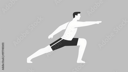 Flat Illustration of a Man Stretching and Exercising on Blue and simple Background. copy space.