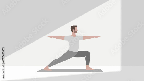 A simple illustration of a man stretching during a workout. Healthy living. Exercise habits. Jogging. Gym. Yoga.