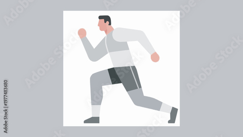 Flat Illustration of a Man Stretching and Exercising on Blue and simple Background. copy space.