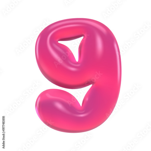 Glossy pink 3D chewy jelly number 9 marmalade numeral