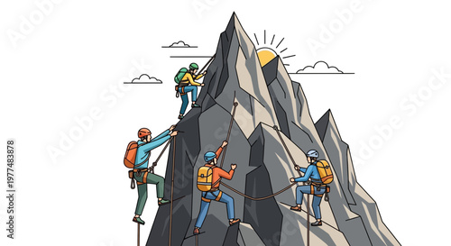 Team Climbing Mountain Peak Success Adventure Outdoor Activity