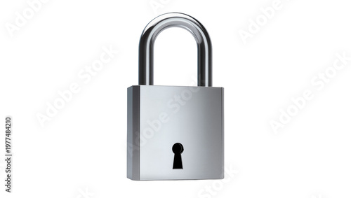 Shiny metallic padlock with keyhole and curved shackle