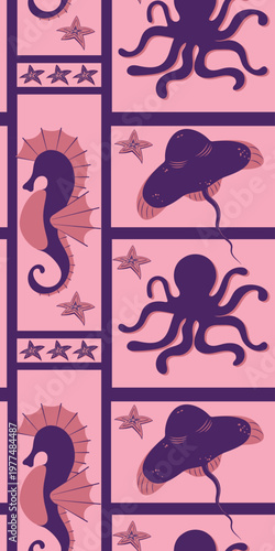 nautical pattern, with images of sea creatures