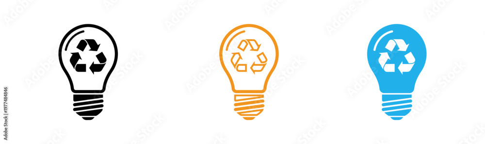 Εκτύπωση καμβά Title three light bulbs with recycling symbols sustainability and environmental